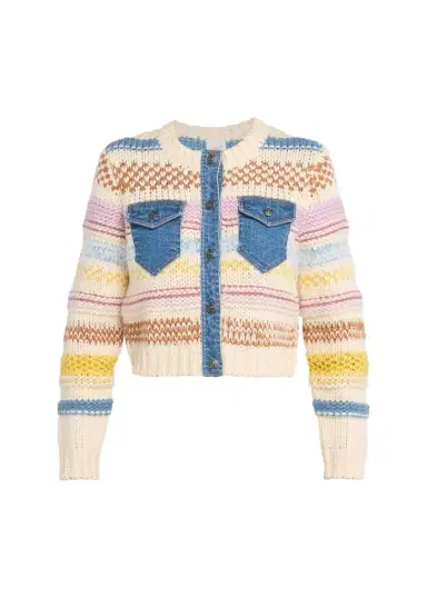 Cinq à Sept Suki Denim & Wool Combo Cardigan | Thumbnail 1 Cinq à Sept Suki Denim & Wool Combo Cardigan | Thumbnail 1