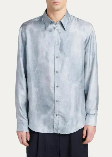 Giorgio Armani Men's Blur Printed Silk Shirt | Thumbnail 4 Giorgio Armani Men's Blur Printed Silk Shirt | Thumbnail 4