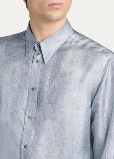 Giorgio Armani Men's Blur Printed Silk Shirt | Thumbnail 5 Giorgio Armani Men's Blur Printed Silk Shirt | Thumbnail 5
