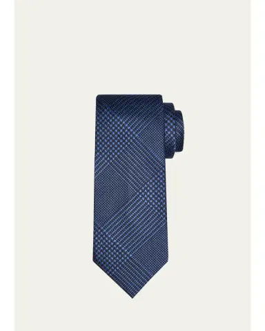 Tom Ford Men's Glen Plaid Linen Tie | Thumbnail 2 Tom Ford Men's Glen Plaid Linen Tie | Thumbnail 2