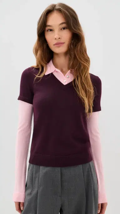 Sandy Liang ottie Sweater Burgundy | Thumbnail 2 Sandy Liang ottie Sweater Burgundy | Thumbnail 2