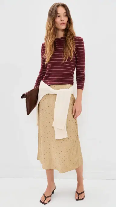 Vince Grid Dot Pull On lip Skirt Oak Buff/Black Rose | Thumbnail 5 Vince Grid Dot Pull On lip Skirt Oak Buff/Black Rose | Thumbnail 5