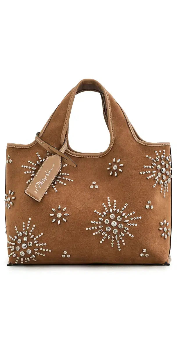 Faux Suede Market Tote with Studded Embellishments Sable One Size Faux Suede Market Tote with Studded Embellishments Sable One Size