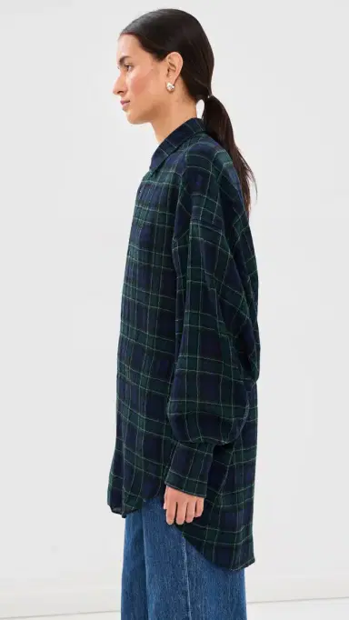DARKPARK Georgia Detachable Scarf Button Down Shirt Blue/Green/White | Thumbnail 4 DARKPARK Georgia Detachable Scarf Button Down Shirt Blue/Green/White | Thumbnail 4