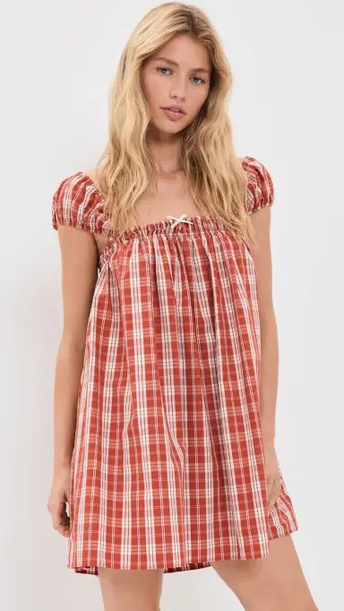 FAITHFULL Belinha Babydoll Mini Dress Ines Check Terra Rosso | Thumbnail 2 FAITHFULL Belinha Babydoll Mini Dress Ines Check Terra Rosso | Thumbnail 2