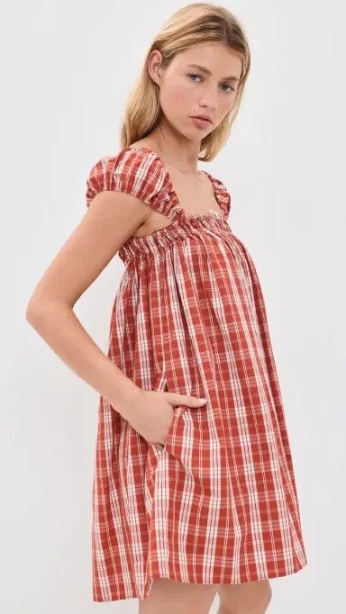 FAITHFULL Belinha Babydoll Mini Dress Ines Check Terra Rosso | Thumbnail 4 FAITHFULL Belinha Babydoll Mini Dress Ines Check Terra Rosso | Thumbnail 4