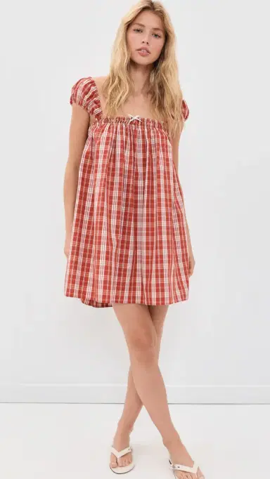 FAITHFULL Belinha Babydoll Mini Dress Ines Check Terra Rosso | Thumbnail 5 FAITHFULL Belinha Babydoll Mini Dress Ines Check Terra Rosso | Thumbnail 5