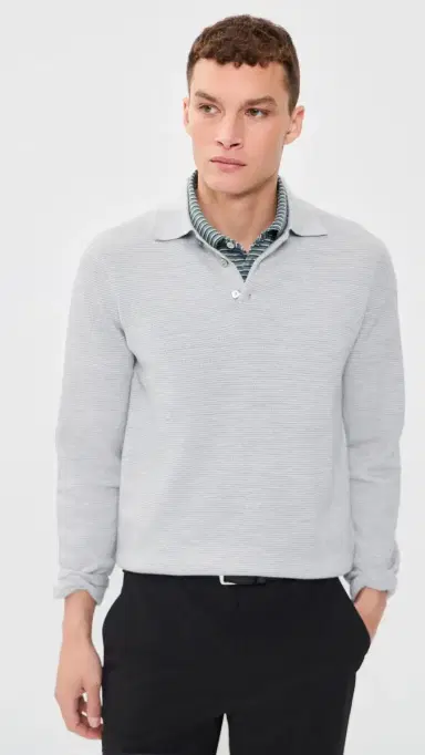 RLX Ralph Lauren Merino Coolmax triped Polo Sweater Grey Combo | Thumbnail 2 RLX Ralph Lauren Merino Coolmax triped Polo Sweater Grey Combo | Thumbnail 2
