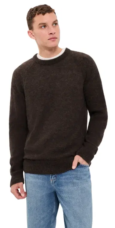 UNIVERSAL WORKS yon Alpaca Knit Crew Sweater Brown | Thumbnail 1 UNIVERSAL WORKS yon Alpaca Knit Crew Sweater Brown | Thumbnail 1