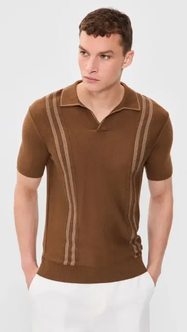 Orlebar Brown Horton Chevron Stripe Polo Chestnut/Chai | Thumbnail 2 Orlebar Brown Horton Chevron Stripe Polo Chestnut/Chai | Thumbnail 2