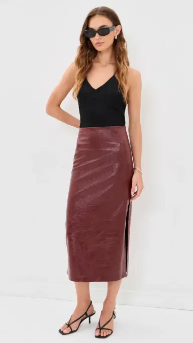 Alice + Olivia Maeve Vegan Midi Skirt Cognac | Thumbnail 5 Alice + Olivia Maeve Vegan Midi Skirt Cognac | Thumbnail 5