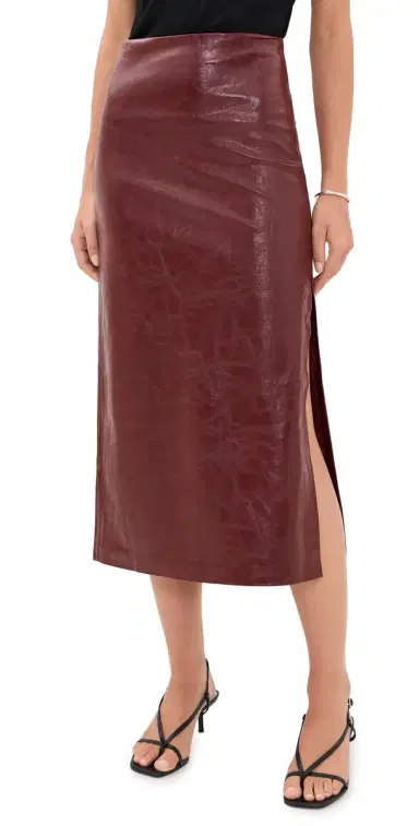 Alice + Olivia Maeve Vegan Midi Skirt Cognac | Thumbnail 1 Alice + Olivia Maeve Vegan Midi Skirt Cognac | Thumbnail 1