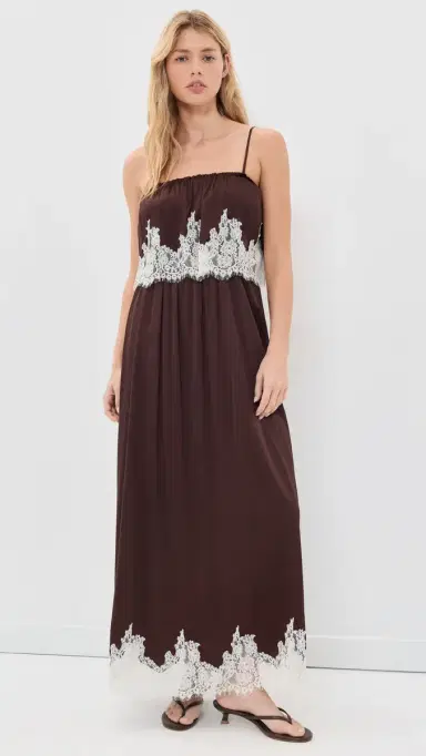 Show Me Your Mumu Emmylou Maxi Dress Chocolate Satin With Lace Trim | Thumbnail 2 Show Me Your Mumu Emmylou Maxi Dress Chocolate Satin With Lace Trim | Thumbnail 2