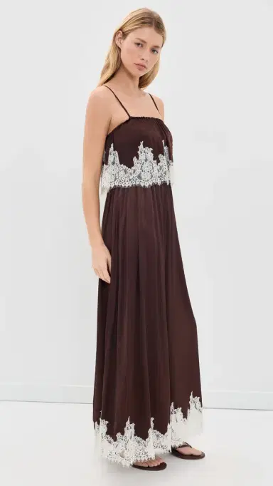 Show Me Your Mumu Emmylou Maxi Dress Chocolate Satin With Lace Trim | Thumbnail 4 Show Me Your Mumu Emmylou Maxi Dress Chocolate Satin With Lace Trim | Thumbnail 4