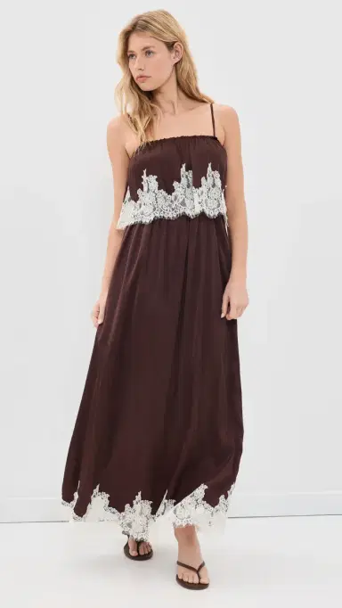 Show Me Your Mumu Emmylou Maxi Dress Chocolate Satin With Lace Trim | Thumbnail 5 Show Me Your Mumu Emmylou Maxi Dress Chocolate Satin With Lace Trim | Thumbnail 5