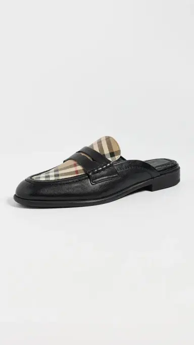 Burberry Opal Check Mule Loafers Black/Archive Beige | Thumbnail 2 Burberry Opal Check Mule Loafers Black/Archive Beige | Thumbnail 2