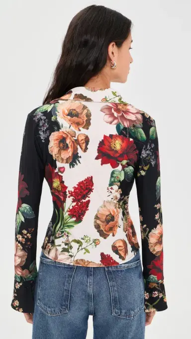 Alice + Olivia Freya Fitted Button Down Top Floral Radiance | Thumbnail 3 Alice + Olivia Freya Fitted Button Down Top Floral Radiance | Thumbnail 3