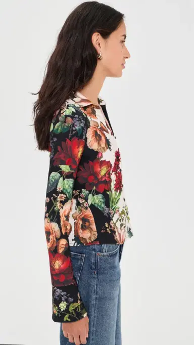 Alice + Olivia Freya Fitted Button Down Top Floral Radiance | Thumbnail 4 Alice + Olivia Freya Fitted Button Down Top Floral Radiance | Thumbnail 4