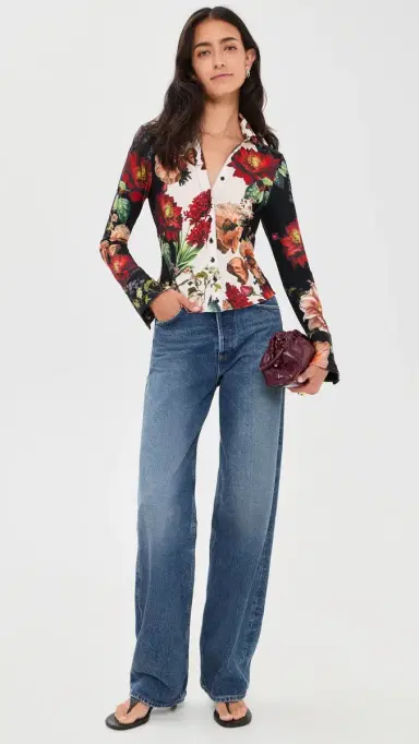 Alice + Olivia Freya Fitted Button Down Top Floral Radiance | Thumbnail 5 Alice + Olivia Freya Fitted Button Down Top Floral Radiance | Thumbnail 5