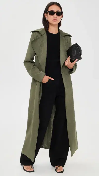 Bardot Kira Faux Suede Trench Coat Khaki | Thumbnail 2 Bardot Kira Faux Suede Trench Coat Khaki | Thumbnail 2