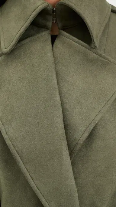 Bardot Kira Faux Suede Trench Coat Khaki | Thumbnail 6 Bardot Kira Faux Suede Trench Coat Khaki | Thumbnail 6