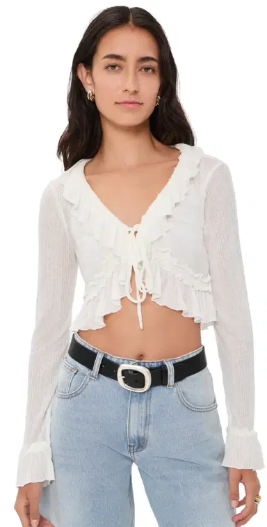 LIONESS Venice Ruffle Blouse Porcelain | Thumbnail 1 LIONESS Venice Ruffle Blouse Porcelain | Thumbnail 1