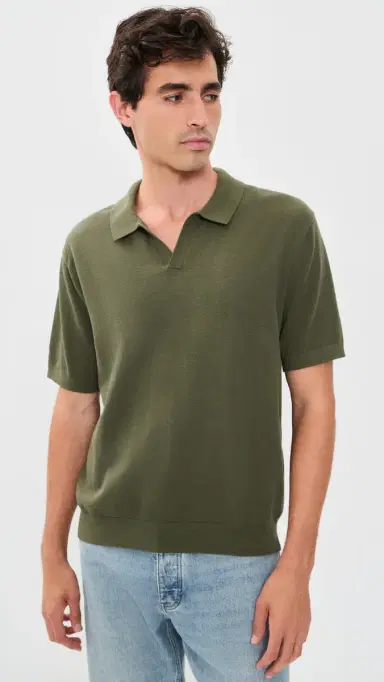Madewell Johnny Collar Sweater Polo Olive Drab | Thumbnail 2 Madewell Johnny Collar Sweater Polo Olive Drab | Thumbnail 2