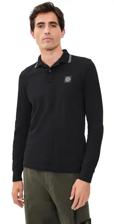 Stone Island Long Sleeve Polo Black | Thumbnail 1 Stone Island Long Sleeve Polo Black | Thumbnail 1