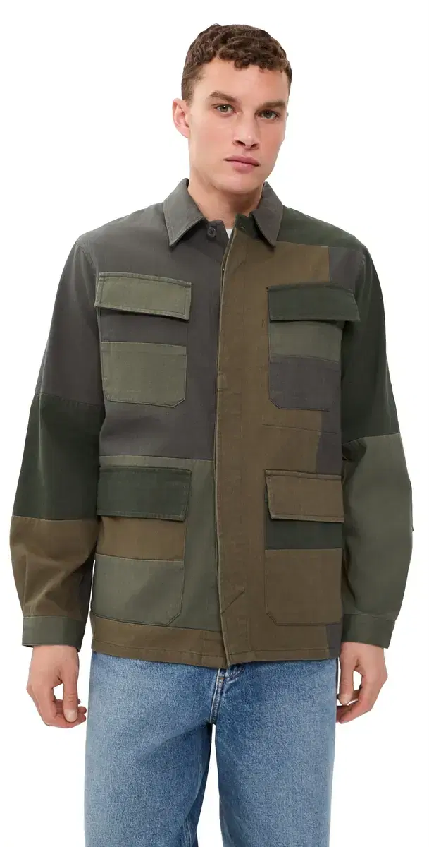 W Patchwork Twill Fatigue Jacket Olive W Patchwork Twill Fatigue Jacket Olive