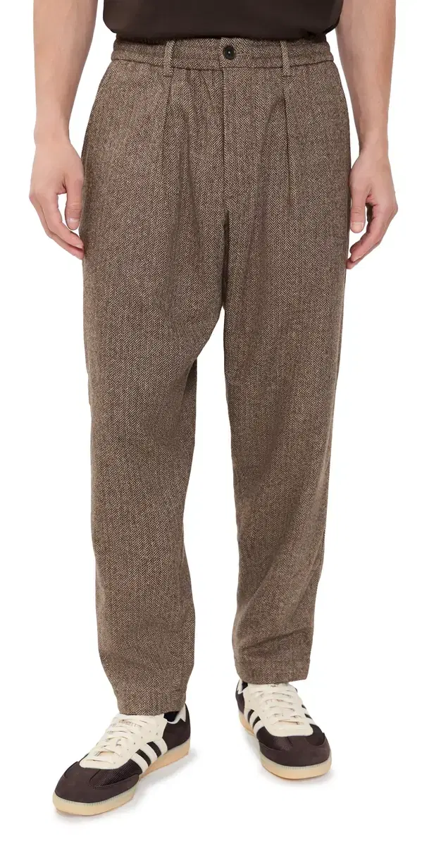 Wool Herringbone Pleated Track Pants Brown Wool Herringbone Pleated Track Pants Brown
