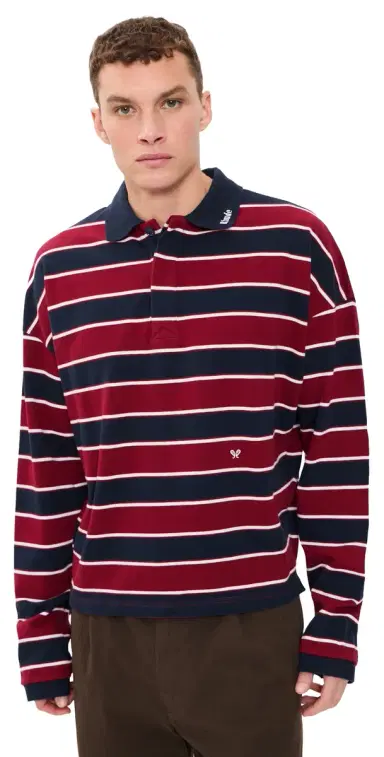 Rhude Fontaine triped Polo Shirt Bordeaux/Blue/White | Thumbnail 1 Rhude Fontaine triped Polo Shirt Bordeaux/Blue/White | Thumbnail 1