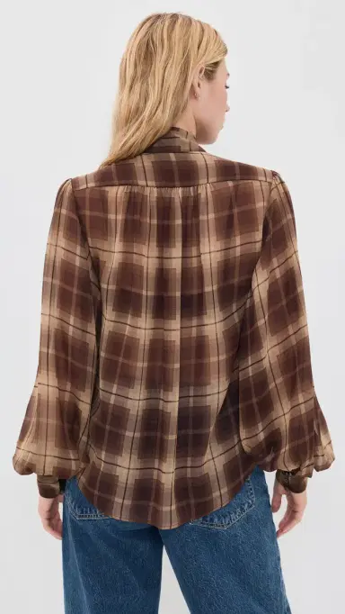 BARDOT Cecile Scarf Button Down Shirt Brown Check | Thumbnail 3 BARDOT Cecile Scarf Button Down Shirt Brown Check | Thumbnail 3