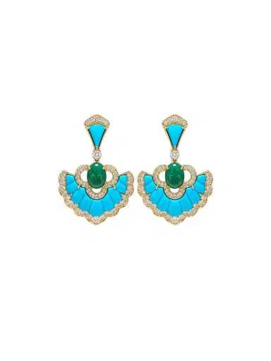 Wish Fine Jewelry 12.96ct Diamond Emerald Turquoise 18K Gold Drop Earrings | Thumbnail 1 Wish Fine Jewelry 12.96ct Diamond Emerald Turquoise 18K Gold Drop Earrings | Thumbnail 1