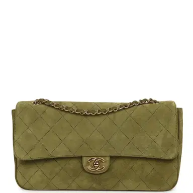 Chanel Chanel Maxi "Souplissimo" Small Flap Bag Khaki Suede Gold Hardware | Thumbnail 1 Chanel Chanel Maxi "Souplissimo" Small Flap Bag Khaki Suede Gold Hardware | Thumbnail 1