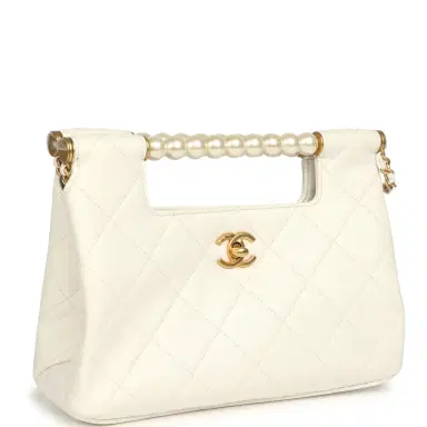 Chanel Chanel Pearl Top Handle Small Shopping Bag White Shiny Lambskin Brushed Gold Hardware | Thumbnail 2 Chanel Chanel Pearl Top Handle Small Shopping Bag White Shiny Lambskin Brushed Gold Hardware | Thumbnail 2
