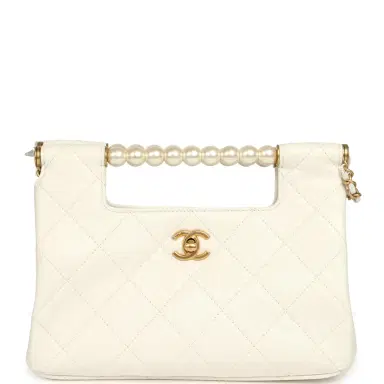 Chanel Chanel Pearl Top Handle Small Shopping Bag White Shiny Lambskin Brushed Gold Hardware | Thumbnail 1 Chanel Chanel Pearl Top Handle Small Shopping Bag White Shiny Lambskin Brushed Gold Hardware | Thumbnail 1