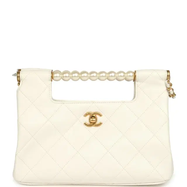 Chanel Pearl Top Handle Small Shopping Bag White Shiny Lambskin Brushed Gold Hardware Chanel Pearl Top Handle Small Shopping Bag White Shiny Lambskin Brushed Gold Hardware