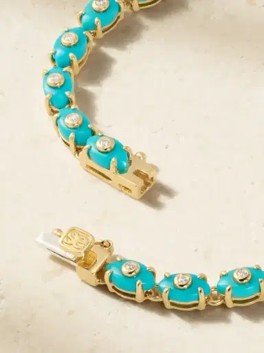 Sydney Evan Eternity 14-karat Gold, Diamond And Turquoise Bracelet - Unknown | Thumbnail 3 Sydney Evan Eternity 14-karat Gold, Diamond And Turquoise Bracelet - Unknown | Thumbnail 3