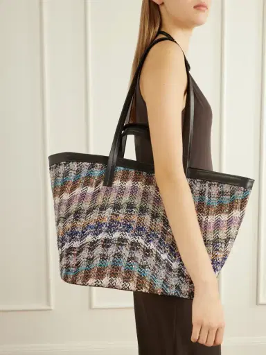 Missoni Trapezoid Medium Leather-trimmed Metallic Crochet-knit Tote | Thumbnail 2 Missoni Trapezoid Medium Leather-trimmed Metallic Crochet-knit Tote | Thumbnail 2