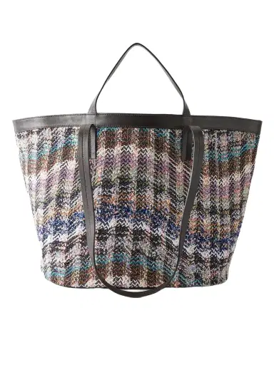 Missoni Trapezoid Medium Leather-trimmed Metallic Crochet-knit Tote | Thumbnail 1 Missoni Trapezoid Medium Leather-trimmed Metallic Crochet-knit Tote | Thumbnail 1