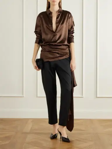 Abadia Draped Satin-trimmed Wool-blend Twill Straight-leg Pants | Thumbnail 2 Abadia Draped Satin-trimmed Wool-blend Twill Straight-leg Pants | Thumbnail 2