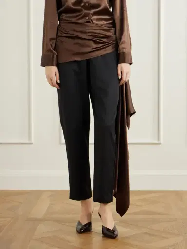 Abadia Draped Satin-trimmed Wool-blend Twill Straight-leg Pants | Thumbnail 3 Abadia Draped Satin-trimmed Wool-blend Twill Straight-leg Pants | Thumbnail 3