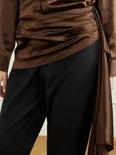 Abadia Draped Satin-trimmed Wool-blend Twill Straight-leg Pants | Thumbnail 5 Abadia Draped Satin-trimmed Wool-blend Twill Straight-leg Pants | Thumbnail 5