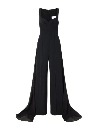 Elie Saab Ruched Chiffon-trimmed Silk-blend Cady Jumpsuit | Thumbnail 1 Elie Saab Ruched Chiffon-trimmed Silk-blend Cady Jumpsuit | Thumbnail 1