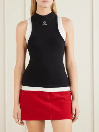 Versace Logo-embroidered Cotton-blend Jersey Tank | Thumbnail 3 Versace Logo-embroidered Cotton-blend Jersey Tank | Thumbnail 3