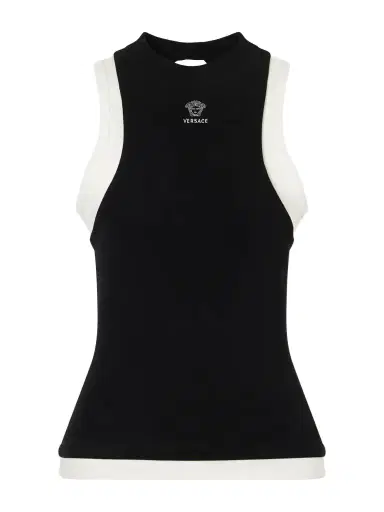 Versace Logo-embroidered Cotton-blend Jersey Tank | Thumbnail 1 Versace Logo-embroidered Cotton-blend Jersey Tank | Thumbnail 1