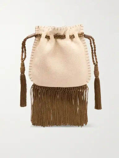 Valentino Garavani Embroidered Fringed Canvas Drawstring Shoulder Bag | Thumbnail 4 Valentino Garavani Embroidered Fringed Canvas Drawstring Shoulder Bag | Thumbnail 4
