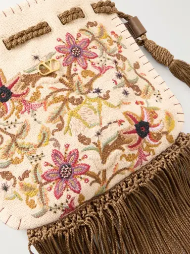 Valentino Garavani Embroidered Fringed Canvas Drawstring Shoulder Bag | Thumbnail 5 Valentino Garavani Embroidered Fringed Canvas Drawstring Shoulder Bag | Thumbnail 5