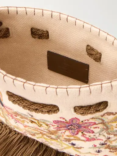 Valentino Garavani Embroidered Fringed Canvas Drawstring Shoulder Bag | Thumbnail 6 Valentino Garavani Embroidered Fringed Canvas Drawstring Shoulder Bag | Thumbnail 6