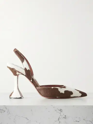 Amina Muaddi Holli Cow-print Calf Hair Slingback Pumps | Thumbnail 1 Amina Muaddi Holli Cow-print Calf Hair Slingback Pumps | Thumbnail 1